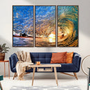 Ocean Wave at Sunset Canvas Wall Art – Vibrant Coastal Beach