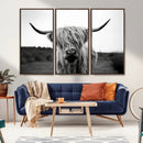 Highland Cow Wall Art | Black and White Farmhouse Decor |