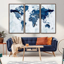 Modern Blue World Map Canvas Print – Framed Wall Art,
