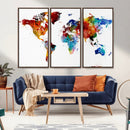 Colorful World Map Canvas Wall Art Print, Contemporary