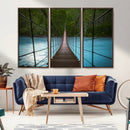 Suspension Bridge Over River Canvas Art | 3-Panel Nature by MyGreatCanvas | Canvas Wall Art Prints | Photo Prints & Wall Decor