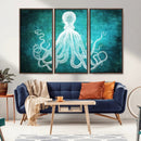 Green Octopus Abstract Wall Art Canvas Print