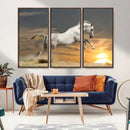 Large Wall Art Canvas Print – White Jumping Horse Sunset