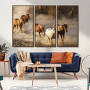 Large Wall Art 5 Horses Running on Sand Canvas Print
