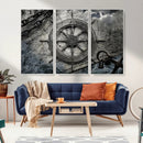 Ship Steering Wheel Vintage Wall Art Canvas Print