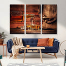 Whiskey and Cigar Canvas Wall Art | 3 Panel Bar Room Decor by MyGreatCanvas | Canvas Wall Art Prints | Photo Prints & Wall Decor