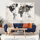 Abstract Map Printing - Modern World Map Canvas Wall Art for