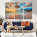 Sunset Beach Canvas Wall Art – Tropical Triptych Seascape