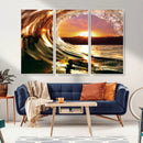 Golden Wave Sunset Triptych Canvas Art, Giclee Canvas Print