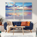Tranquil Pastel Sunset Beach Triptych Canvas Art, Soothing