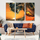Surf Wave Sunset Canvas Wall Art Print, 3-Panel Ocean