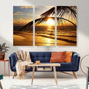 Golden Tropical Beach Sunset Canvas Triptych, Coastal Palm by MyGreatCanvas | Canvas Wall Art Prints | Photo Prints & Wall Decor