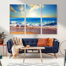 Tropical Beach Sunset Canvas Art, Ocean Waves and Sandy