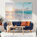 Tranquil Ocean Beach Sunset Canvas Wall Art | 3-Panel by MyGreatCanvas | Canvas Wall Art Prints | Photo Prints & Wall Decor