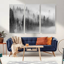 Foggy Misty Forest Canvas Wall Art – Black and White