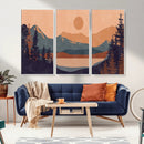 Modern Boho Sunset Canvas Print, Mountain Landscape Triptych