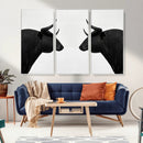 Spanish Bull Art - Framed Black and White Bull Canvas Print
