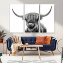 Grayscale Scottish Highland Cow Cattle Art Print Farmhouse by MyGreatCanvas | Canvas Wall Art Prints | Photo Prints & Wall Decor