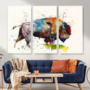 Abstract Buffalo Wall Art, Western Watercolor Bison Canvas