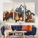 Rustic Abstract Wood Panel Effect Canvas Mountain Range Top