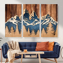Rustic Wood Style Mountain Wall Art, Nature Forest Canvas