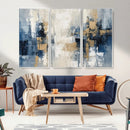 Modern Abstract Canvas Wall Art in Blue and Gold Tones |