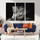 Lion Couple Wall Art Canvas Print – Elegant Black and White