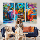 Fitness Gym Barbell Graffiti Wall Art Canvas Print
