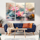 Lotus Flower Wall Art | 3-Panel Giclee Canvas Print of Pink