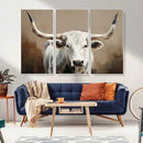 White Longhorn Bull Wall Art Canvas Print – Framed and Ready