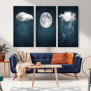 3 Piece Indigo Cloud Wall Art, Thunderstorm Moon Cloud by MyGreatCanvas | Canvas Wall Art Prints | Photo Prints & Wall Decor