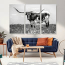 Texas Black White Highland Longhorn Cow Wall Art Canvas by MyGreatCanvas | Canvas Wall Art Prints | Photo Prints & Wall Decor