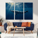 Whale under Ocean Wall Art Canvas Print