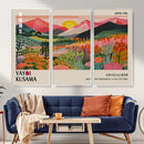 Yayoi Kusama Landscape Canvas Print, Vibrant Floral Mountain Art Print, Framed Botanical Wall Art -