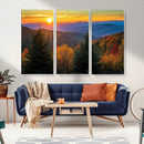 Golden Sunset Over Mountain Forest Canvas Wall Art Print -