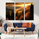 Golden Sunset Over Mountain Forest Canvas Wall Art Print -