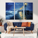 Abstract Stormy Ocean Pier Canvas Wall Art Print | Stormy