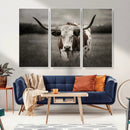 Texas Longhorn Cow Canvas Wall Art Print - Large Rustic