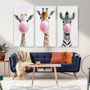 Bubblegum Animals Canvas Wall Art - Playful Giraffe and