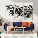 Abstract Horse Wall Art Canvas Print - Dynamic Black Ink