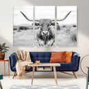 Highland Cow Wall Art Canvas Print – Black and White Western