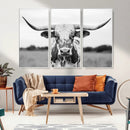 Highland Cow Wall Art Canvas Print – Black and White Western