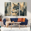 Wood Style Rustic Wolf Wall Art Canvas Print, Vintage