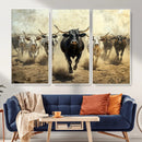 Texas Longhorn Wall Art – Framed Charging Cattle Canvas by MyGreatCanvas | Canvas Wall Art Prints | Photo Prints & Wall Decor