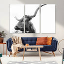 Longhorn Wall Art Canvas Print – Framed Monochrome Ranch Cow