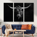 Texas Longhorn Wall Art Canvas Print – Framed Monochrome