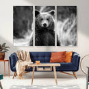 Grizzly Bear Wall Art Canvas Print – Framed Black White