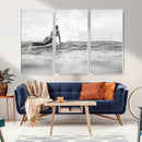 Black and White Surfing Wall Art Canvas Print – Framed Ocean by MyGreatCanvas | Canvas Wall Art Prints | Photo Prints & Wall Decor