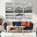 Wild Horses Wall Art – Framed Black White Mountain Canvas by MyGreatCanvas | Canvas Wall Art Prints | Photo Prints & Wall Decor