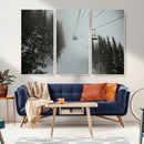 Ski Lift Wall Art Canvas Print – Snowy Pines Misty Landscape
